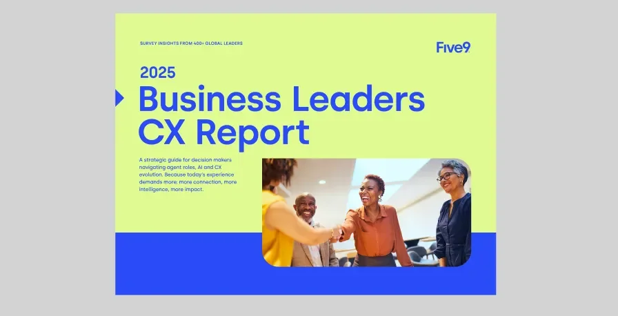 2025 Business Leaders CX Report cover with a vibrant design and group discussion image.